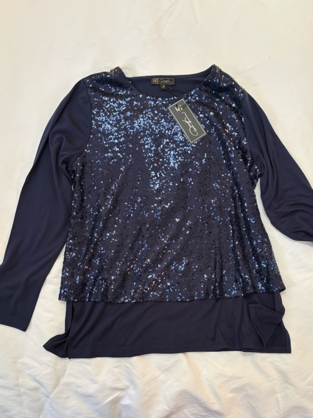 DG2 Navy Sequin Layered Long-Sleeve Top